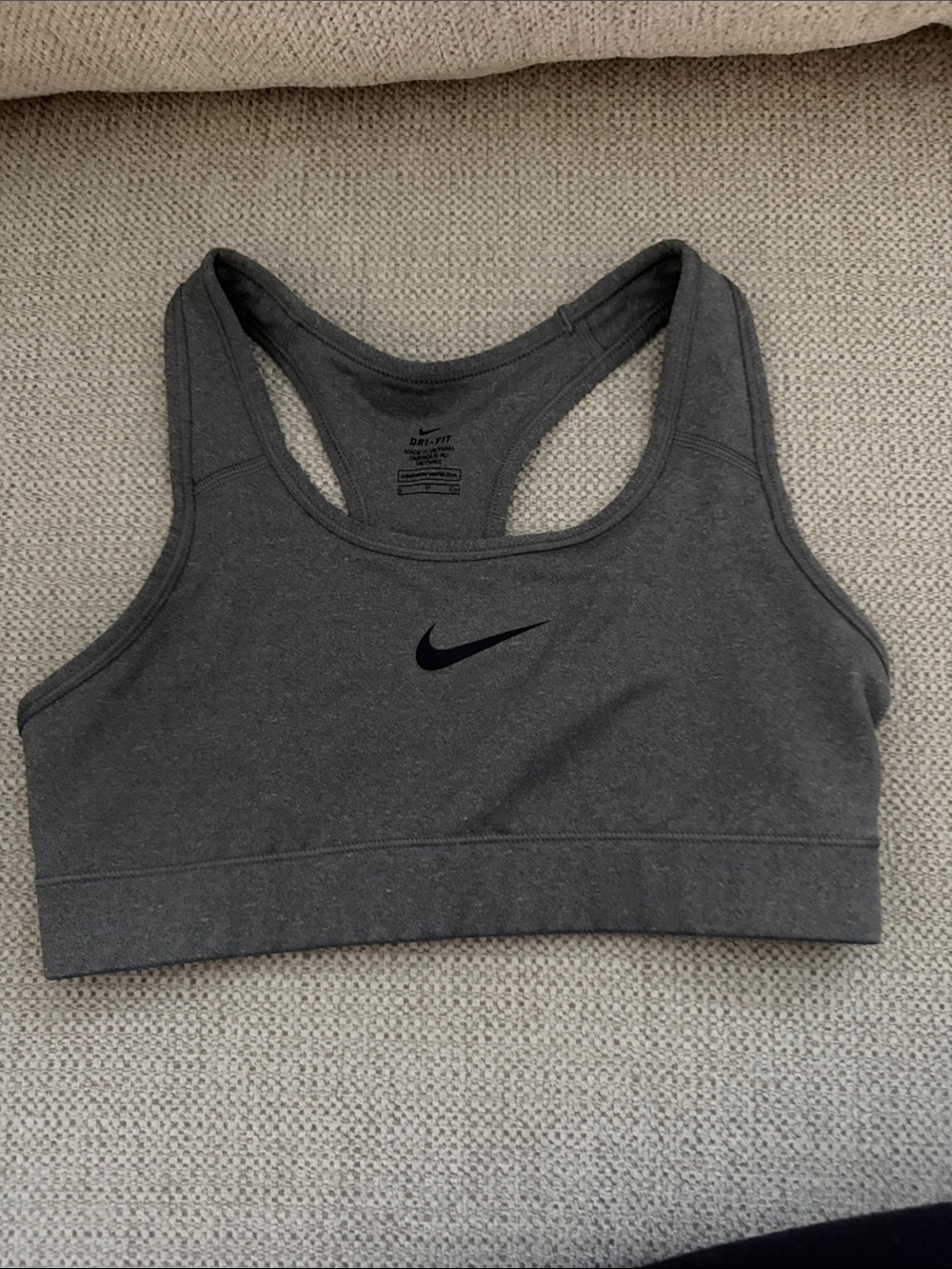 Nike Gray Racerback Dri-FIT Sports Bra with Black Swoosh